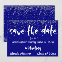 Silver Confetti Over Navy/White, Save the Date 2b