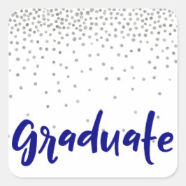 Silver Confetti over White: Moderner "Abschluss" Quadratischer Aufkleber