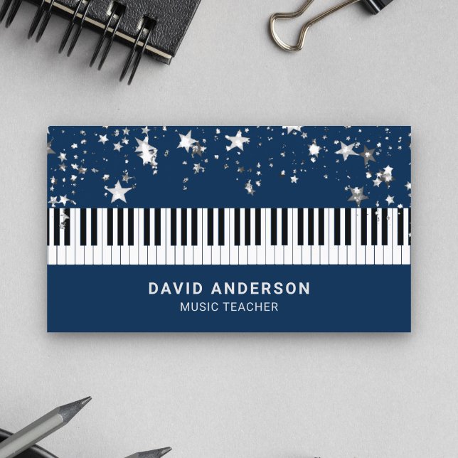 Silver Confetti Piano Keyboard Musiker Pianist Visitenkarte (Von Creator hochgeladen)