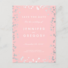 Silver Confetti Pink Save the Date Elegant Ankündigungspostkarte