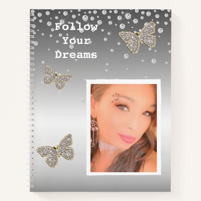 Silver Confetti Sparkle Ihr Foto Personalisiert Notizbuch (Vorderseite)