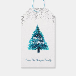Silver Confetti,Sterne,Weihnachtsbaum in Aquarellf Geschenkanhänger