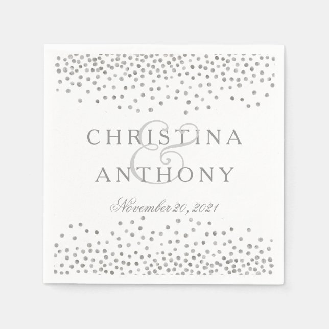 Silver Confetti Wedding Personalisiert Napkin Serviette (Vorderseite)