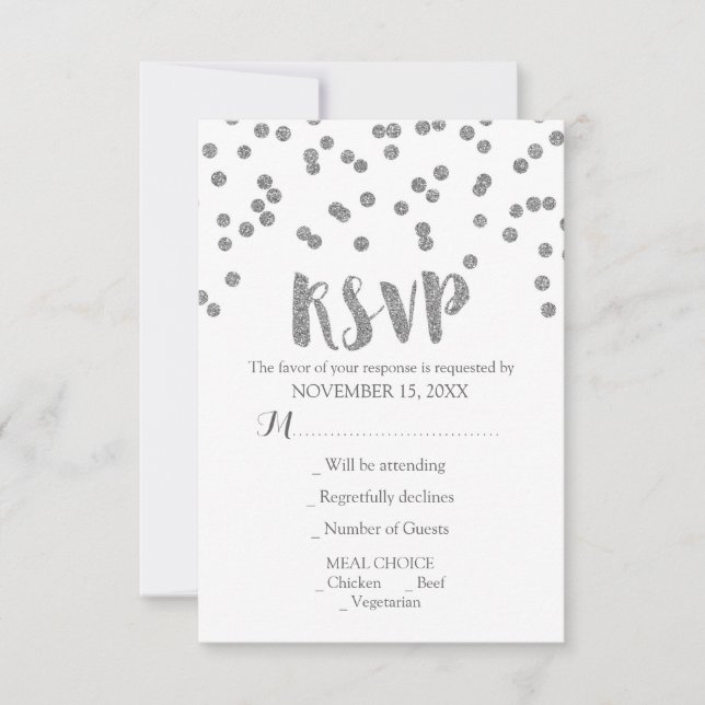 Silver Confetti Wedding RSVP Cards Karte (Vorderseite)