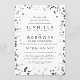 Silver Confetti Weiß Moderne und elegante Hochzeit Einladung