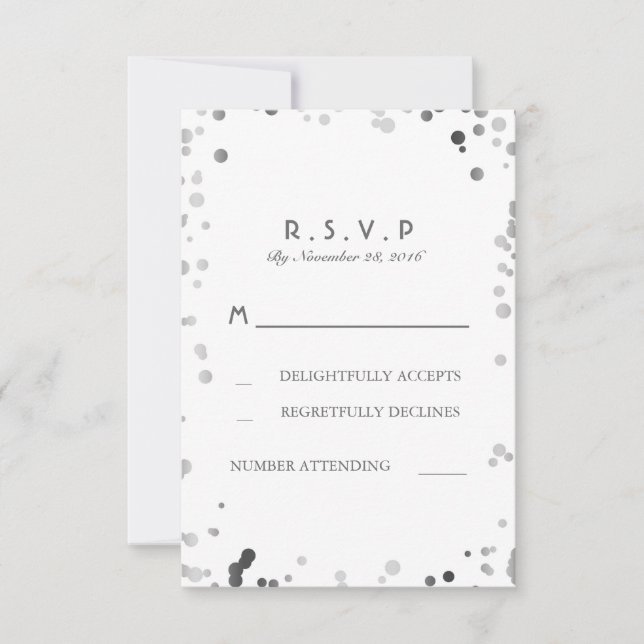 Silver Confetti White Elegant Wedding RSVP Cards (Vorderseite)