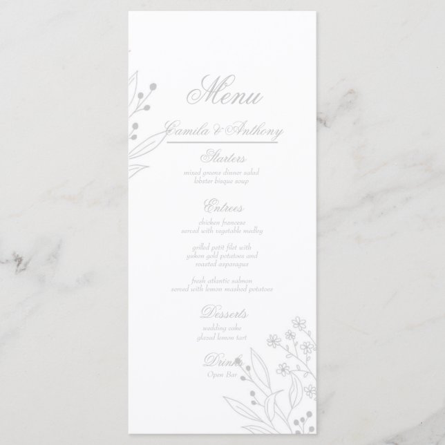 Silver Corner Floral Boho Wedding Menükarte (Vorderseite)