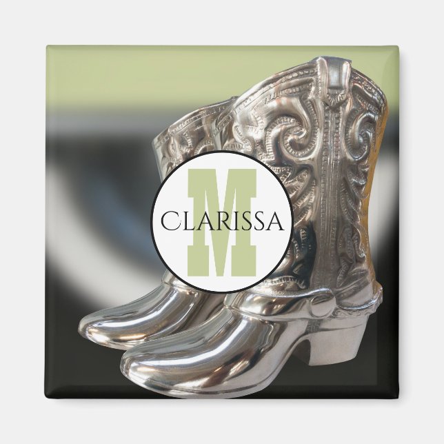 Silver Cowgirl Boost Personalisiert Country Monogr Magnet (Vorne)