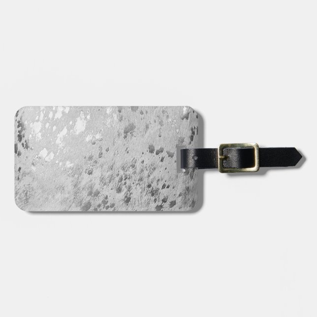 Silver Cowhide Print Metallic Gepäckmarke Gepäckanhänger (Vorderseite horizontal)