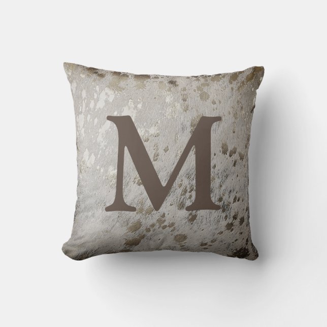 Silver Cowhide Print Metallic Own Initial Letter Kissen (Vorderseite)
