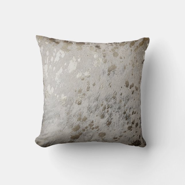 Silver Cowhide Print Metallic Throw Kissen (Vorderseite)
