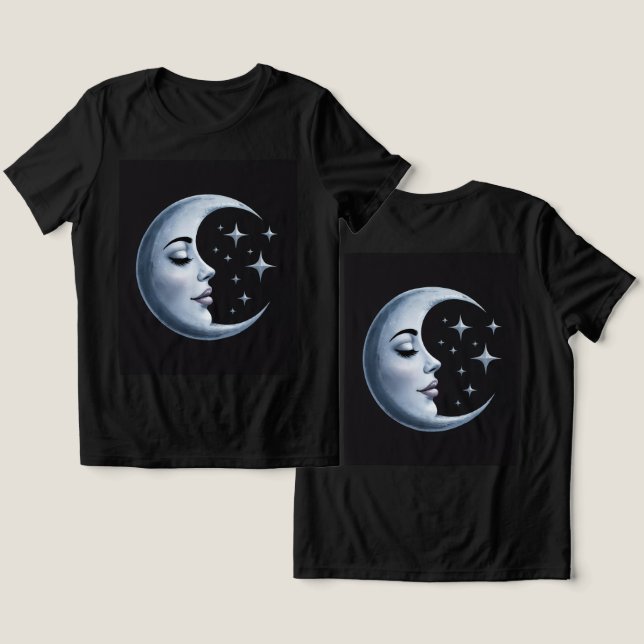 Silver Crescent Moon Black Tri-Blend Shirt (Design Vorderseite & Rückseite)