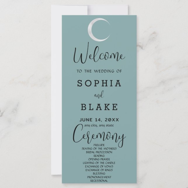 Silver Crescent Moon Blue Wedding Program (Vorderseite)