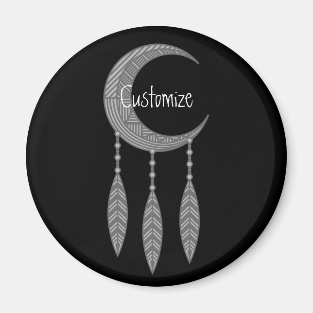 Silver Crescent Moon Feathers Thunder_Cove Magnet (Vorne)