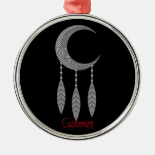 Silver Crescent Moon Feathers Thunder_Cove Ornament Aus Metall
