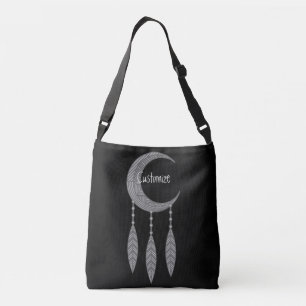Silver Crescent Moon Feathers Thunder_Cove Tragetaschen Mit Langen Trägern