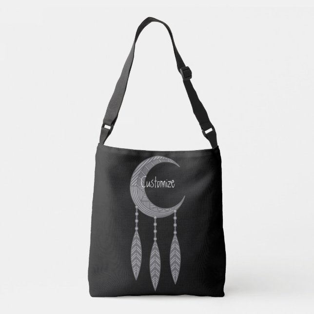 Silver Crescent Moon Feathers Thunder_Cove Tragetaschen Mit Langen Trägern (Rückseite)
