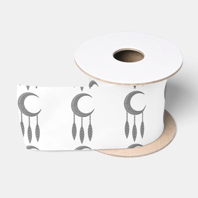 Silver Crescent Moon Federn Thunder_Cove Satinband (Spule)