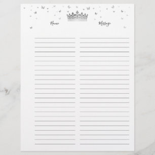 Silver Crown Lined Paper Guest Book Filler Seiten