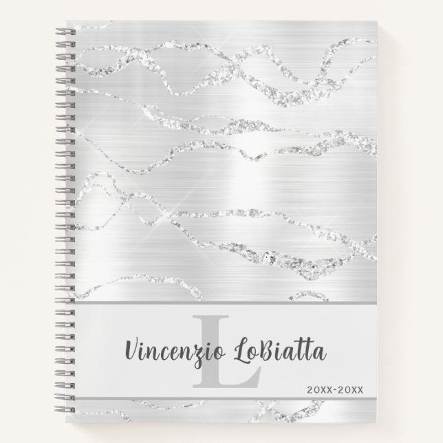 Silver Crystal Agate Gem Geode Glitzer Notizbuch (Vorderseite)