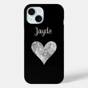 Silver Crystal Heart Handy Case
