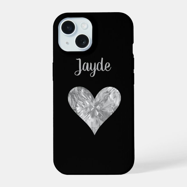 Silver Crystal Heart Handy Case iPhone 15 Hülle (Rückseite)