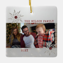 Silver Crystal Snowflake mit Rotem Kristall Keramikornament