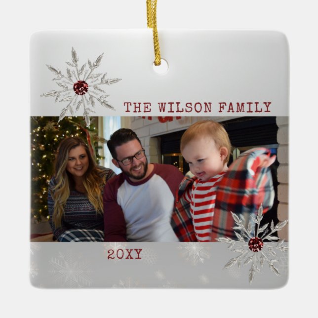 Silver Crystal Snowflake mit Rotem Kristall Keramikornament (Vorderseite)