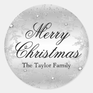 Silver Crystal Snowflake Weihnachtsaufkleber Runder Aufkleber