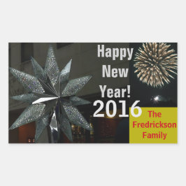 Silver Crystal Star Happy Neujahr NAME JAHR Rechteckiger Aufkleber