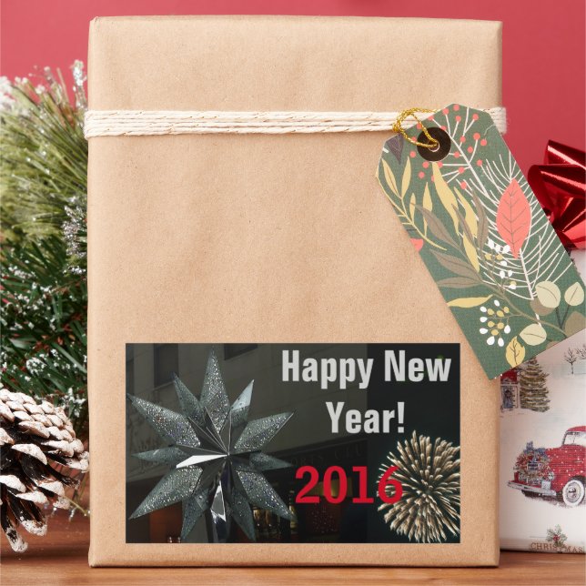 Silver Crystal Star Happy New Year Rechteckiger Aufkleber (Feiertag)