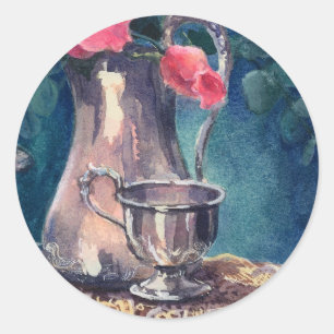 SILVER CUP, LACE & ROSE von SHARON SHARPE Runder Aufkleber