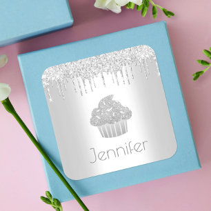 Silver cupcake Glitzer Tropfen elegant elegant Quadratischer Aufkleber