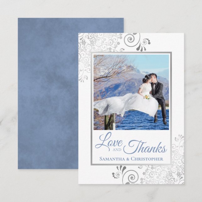 Silver Curls Blue auf White Liebe & Danke Wedding (Vorne/Hinten)