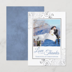 Silver Curls Blue auf White Liebe & Danke Wedding