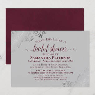 Silver Curls Burgundy & Gray Elegantes Brautparty Einladung