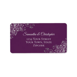 Silver Curls Elegant Plum Lila Hochzeitadresse Adressaufkleber
