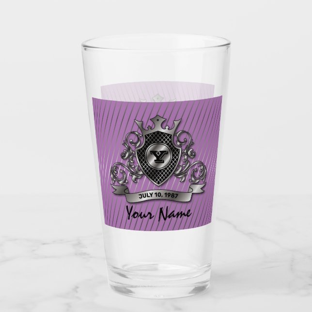 Silver Custom Elegante Monogram Design Glas (Vorderseite)