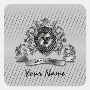 Silver Custom Elegante Monogram Design Quadratischer Aufkleber