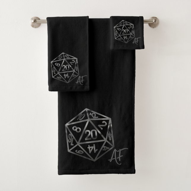 Silver D20 Crit AF | PNP Tabletop Role Player Diät Badhandtuch Set (Insitu)