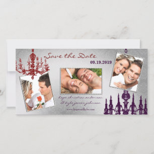 Silver Damask Chandelier Red & Plum Lila Save The Date