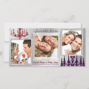Silver Damask Chandelier Red & Plum Save the Date