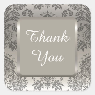 SILVER DAMASK Elegant Wedding Danke Stickers