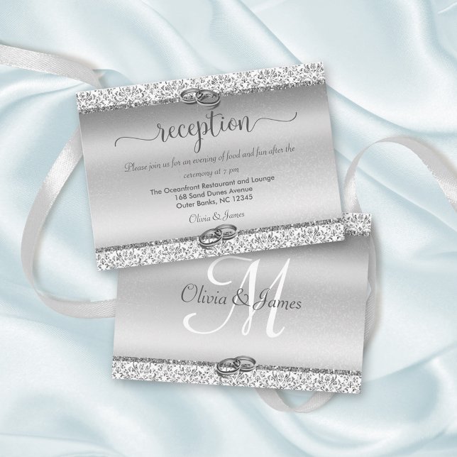 Silver Damask Elegant Wedding Empfang Begleitkarte (Von Creator hochgeladen)