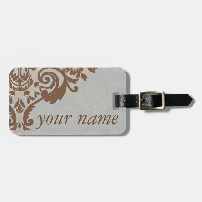 Silver Damask Jacquard Gepäcktag Gepäckanhänger (Vorderseite horizontal)