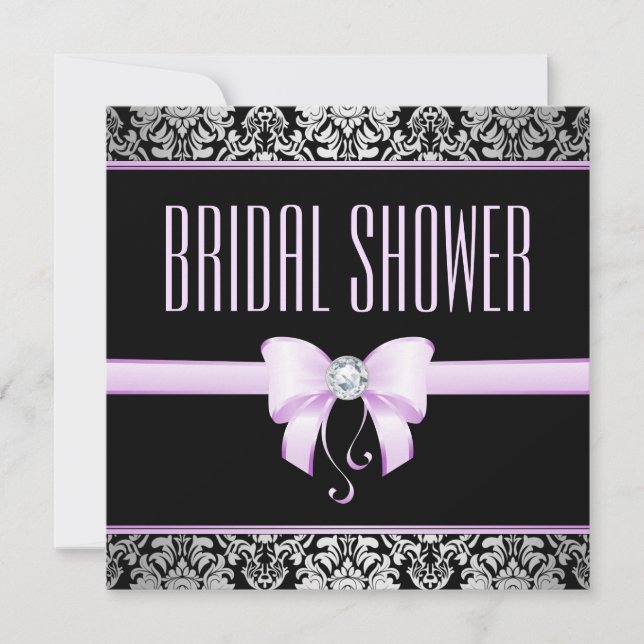 Silver Damask, Lilac Bow & Diamond Brautparty Einladung (Vorderseite)