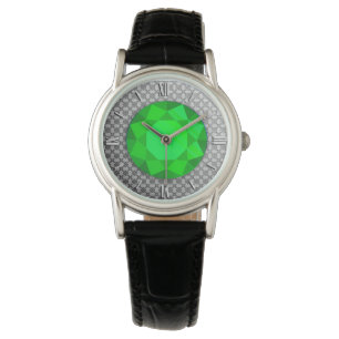 Silver Damask mit einem smaragdgrünen Edelstein /  Armbanduhr