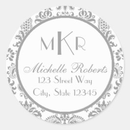 Silver Damask Round-Rücksendeadresse Runder Aufkleber