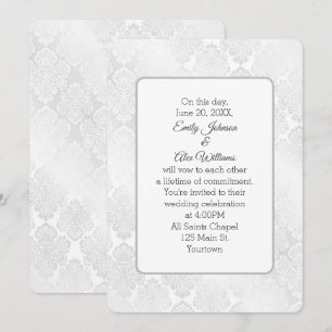 Silver Damask Shimmer Hochzeitsblumendesign Einladung