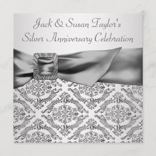 Silver Damask Silver 25-jähriges Party Einladung